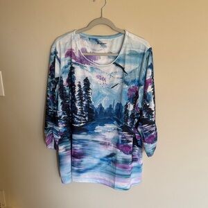 Allison Daley Blue & Purple Watercolor Forest Long Sleeve Top